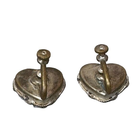 Vtg Heart Shaped Micro Mosaic Glass Italy Screw Back Earrings Huggie Victorian - Picture 4 of 6